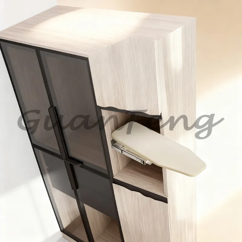 Hidden Push‑Pull Damping Folding Ironing Board, Wardrobe Cabinet Ironing Board with Electric Iron Rack for Cloakroom