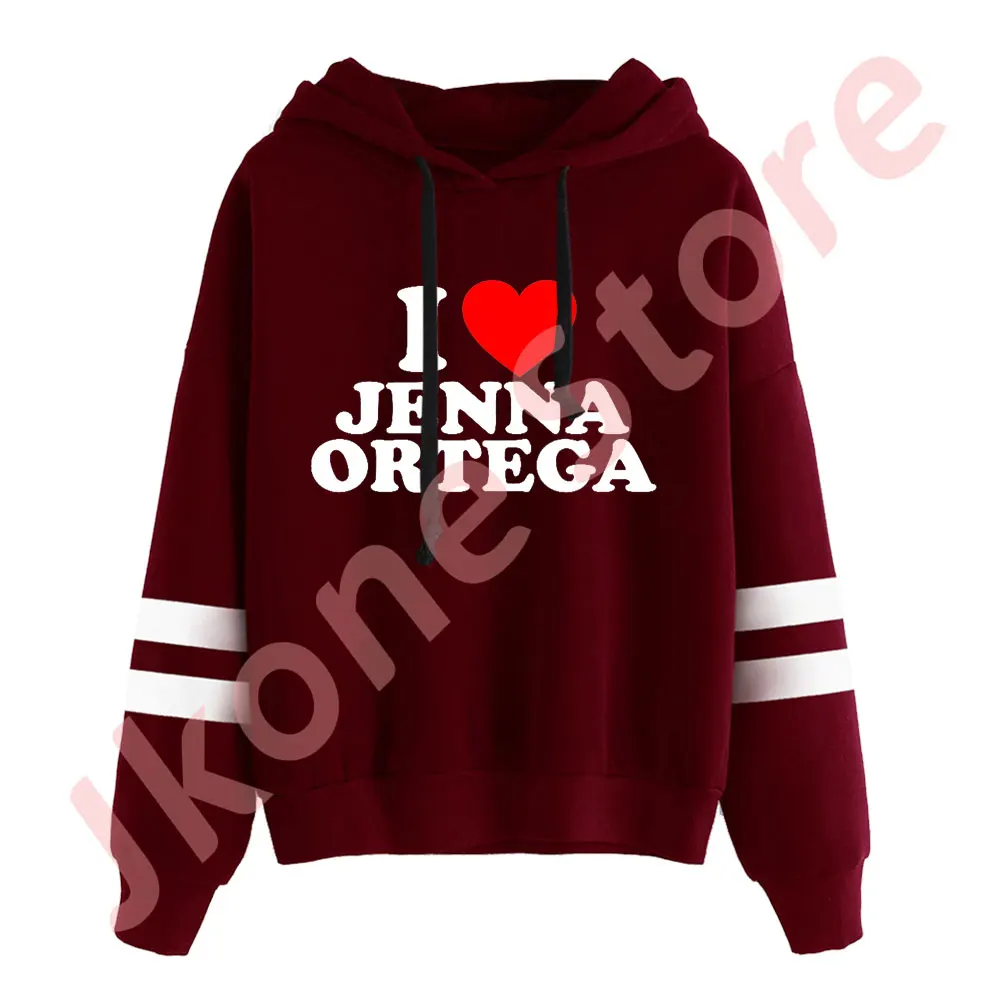 I Love Jenna Ortega Logo Merch Pocketless Parallel Bars Sleeve Streetwear Hooded Sweatshirts