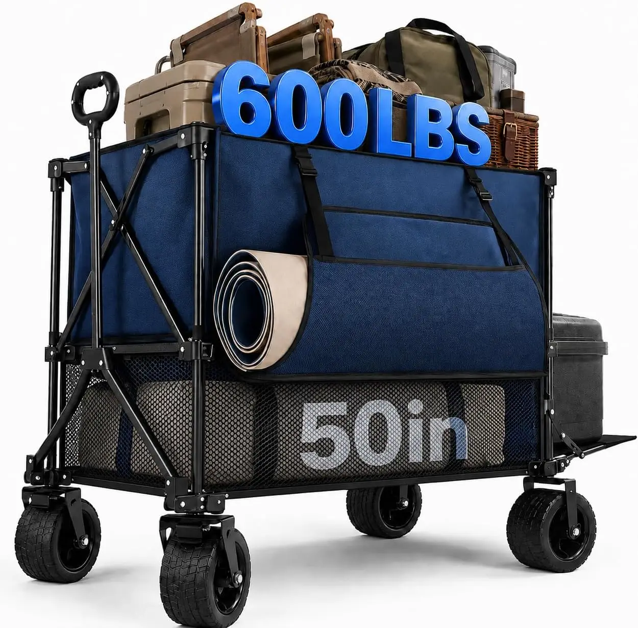 600LB Double Decker Foldable Wagon Cart, 400L Large Storage, Heavy Duty