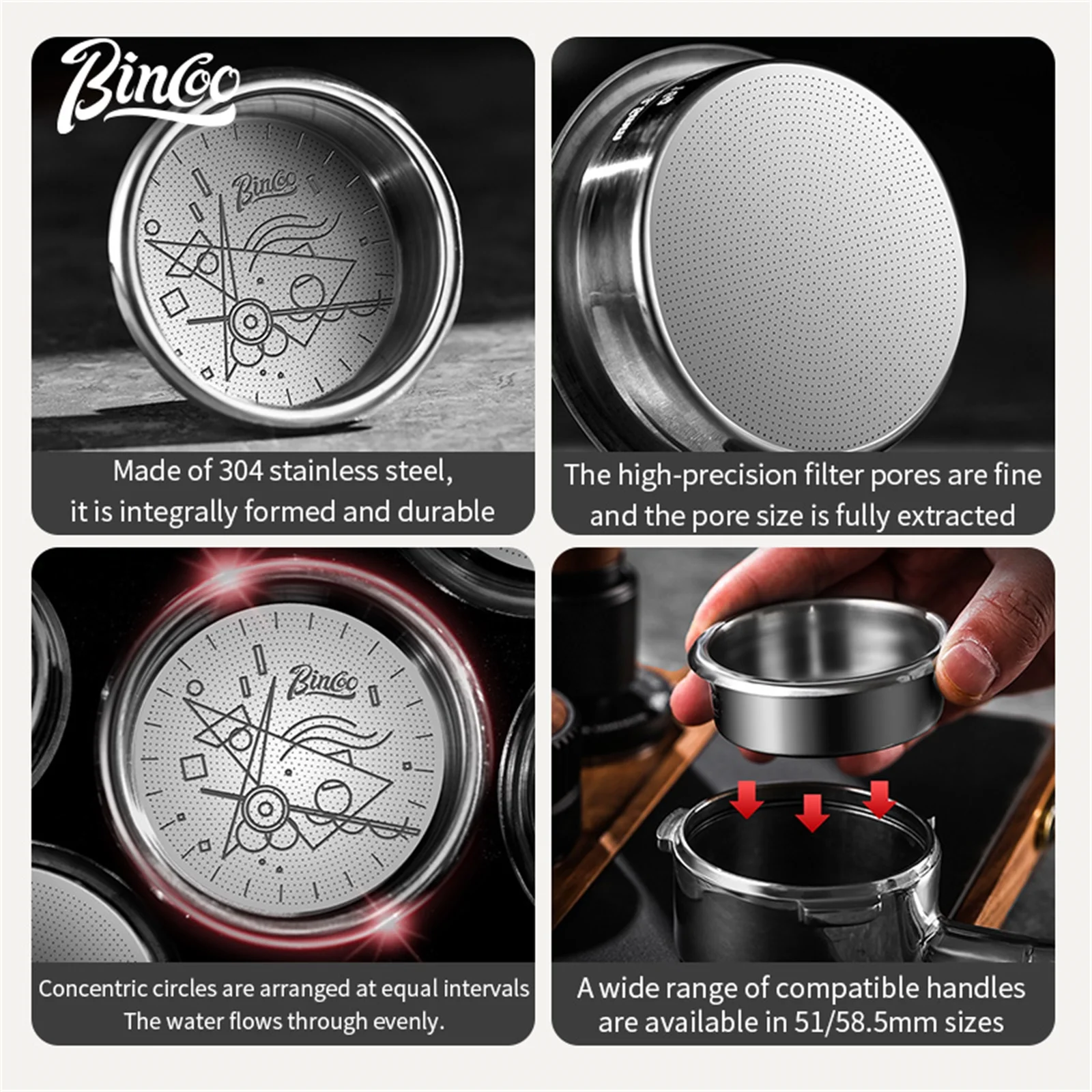 BINCOO Coffee Espresso Filter Basket Precision 51/58.5mm Coffee Machine Handle High Extraction Powder Bowl Portafilter 16/18/20g - Image 6
