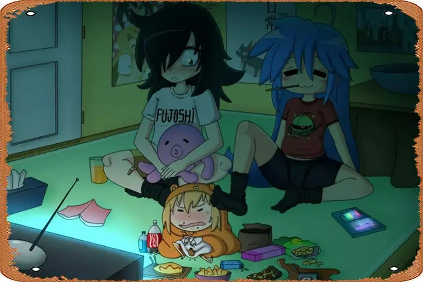 Lucky Star, Konata Izumi, Himouto! Umaru-chan, Tomoko Kuroki, Watamote Retro Metal Sign for Garden Club Outdoor Indoor Home Wall