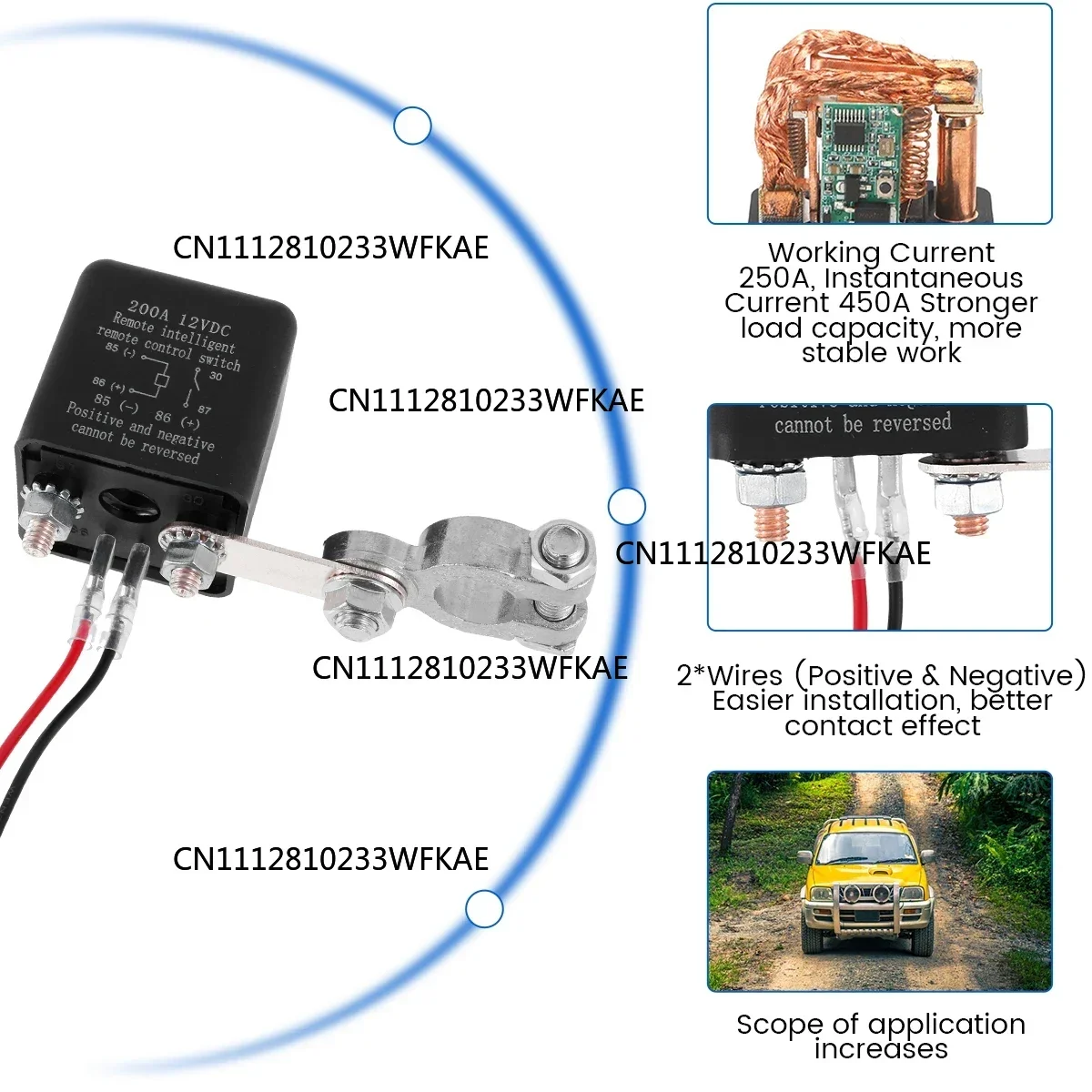 Remote Battery Disconnect Switch 12V 200A Kill Switch for Car Anti Theft Battery Kill with Wireless Remote Control Relay Fobs
