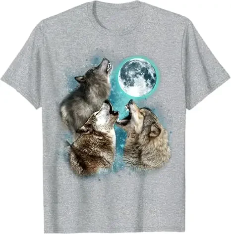 3 Wolf Moon Howling Wolf Head Funny Wolves for Men Women T-Shirt Humor Funny Mama Dadd Gift Graphic Outfit Saying Tee Y2k Top