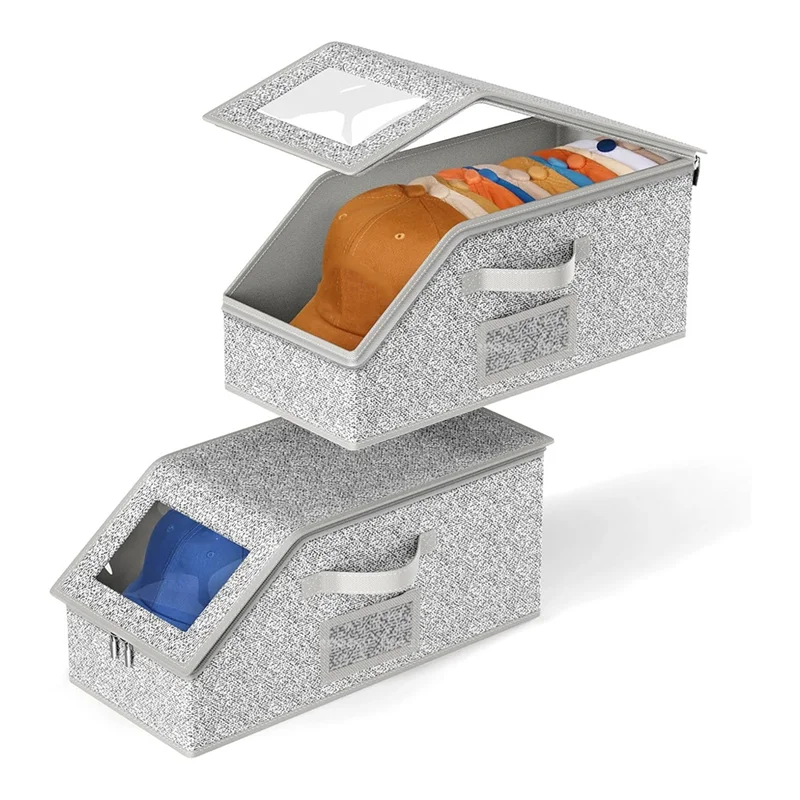 

AT02-2 PCS Штабелируемое хранилище для бейсбольных кепок, вмещает до 24 кепок, органайзер для шляп для шкафа, коробки для шляп с картоном