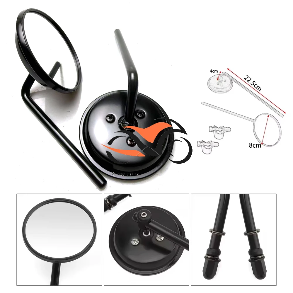 

Universal Motorcycle Retro Vintage Round Rearview View Stainless Mirror Classic 22mm-25mm 7/8" Handle Bar Mirror Mount