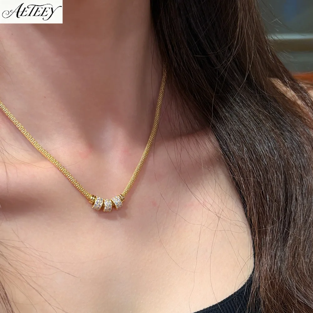 AETEEY S925 Sterling Silver Dragon Scale Necklace Thick 18K Gold Plated Minimal Light Luxury Women Clavicle Jewelry