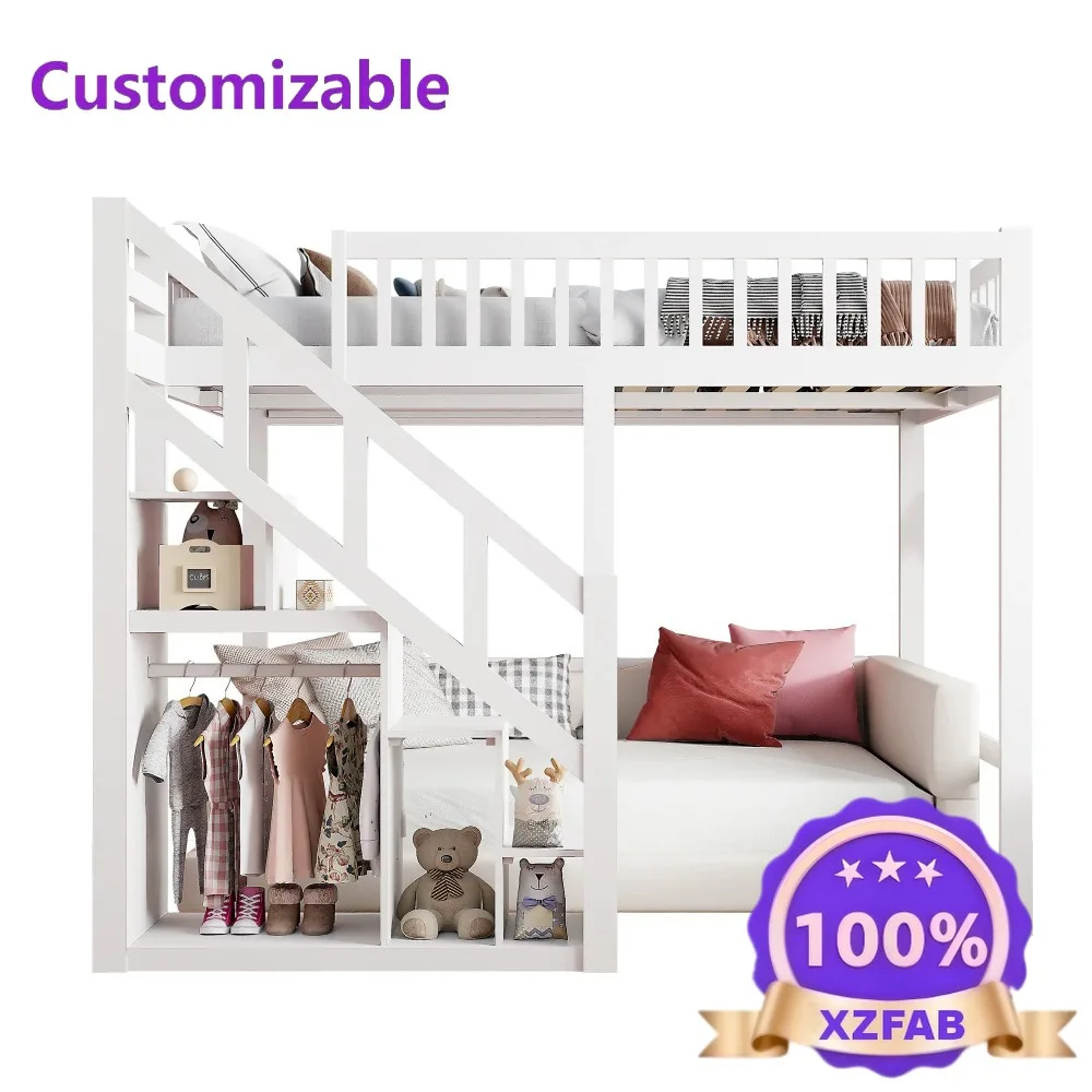 Factory Direct 2026 Sturdy Kids Bunk Bed Right Corner Loft Frame with Fall Protection & Slatted Base Single Children's Bed