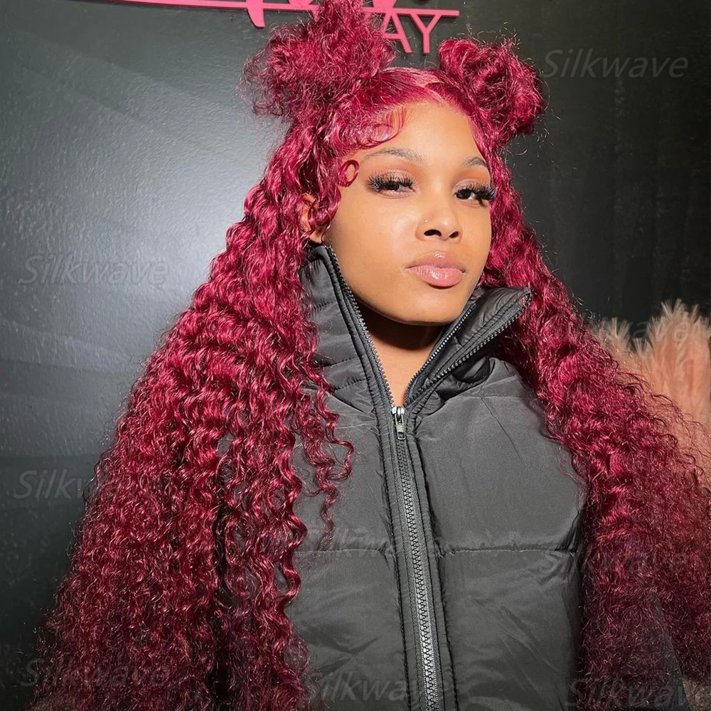 

99J Burgundy Water Deep Wave 13x6 HD Lace Frontal Human Hair Wig Colored Wine Red Lace Front Curly Wigs For Women 200 Density