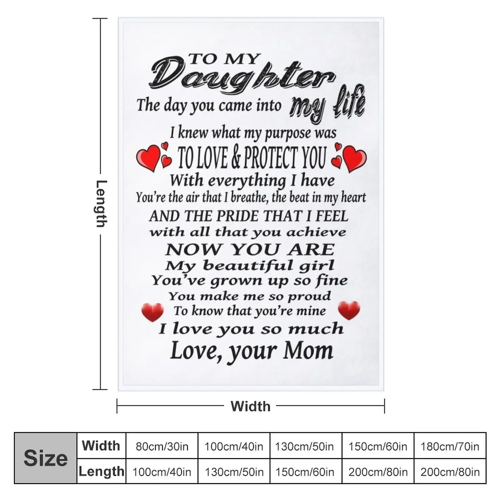 To My Daughter Love Design Throw Blanket couch cozy soft plush fuzzy picnic outdoor blanket