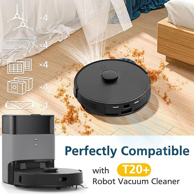 อะไหล่เปลี่ยนถุงหูรูดสำหรับ airrobo T20 + หุ่นยนต์ดูดฝุ่นแปรงข้างหลัก