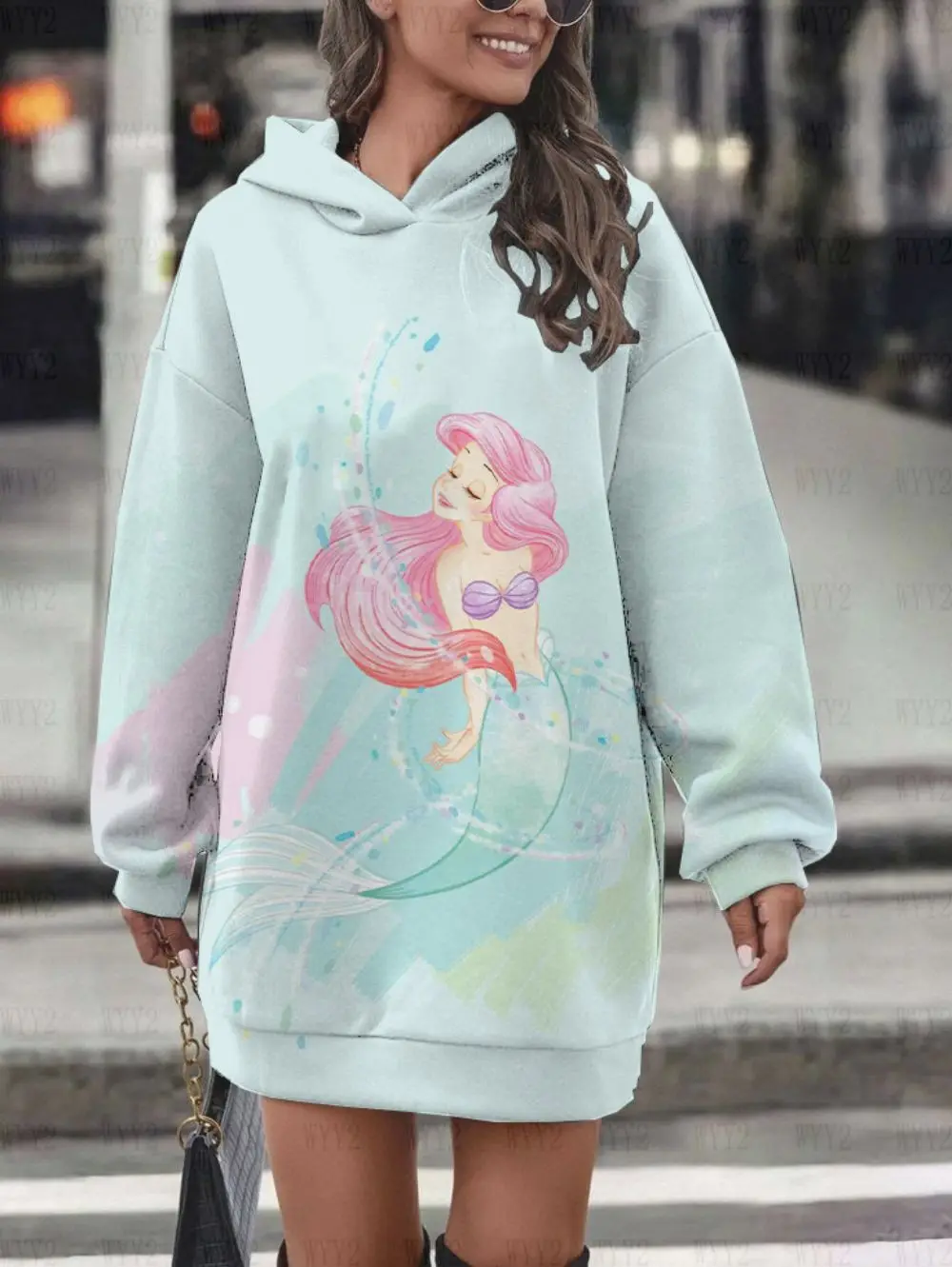 Sudadera con capucha bonita para niñas, vestido informal sencillo con capucha, princesa de Disney, sirena, Cenicienta, estampado, Sudadera con capucha de moda