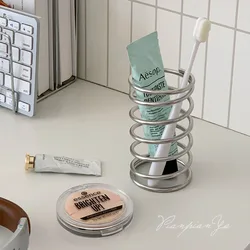 Spring Stainless Steel Cylindrical Toothbrush Stand Toothpaste Holder Pen Rack Storage Organizer Kitchen Bathroom Accessories