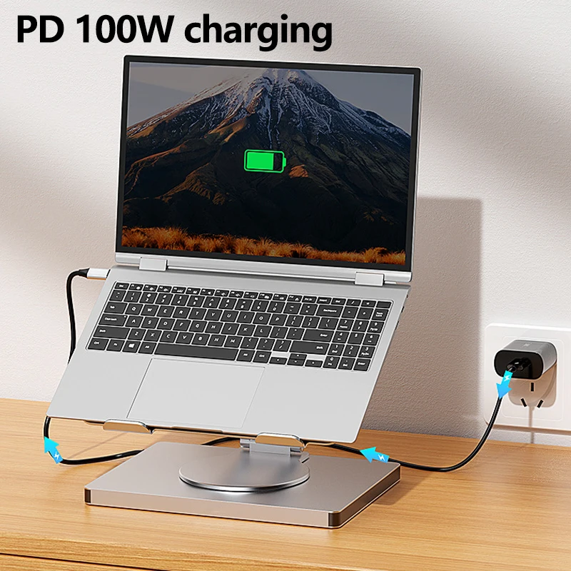 Laptop Stand for MacBook Pro Air Dell HP Surface 360° Rotatable Foldable with USB Hub Card Reader RJ45 Universal Bracket Holder