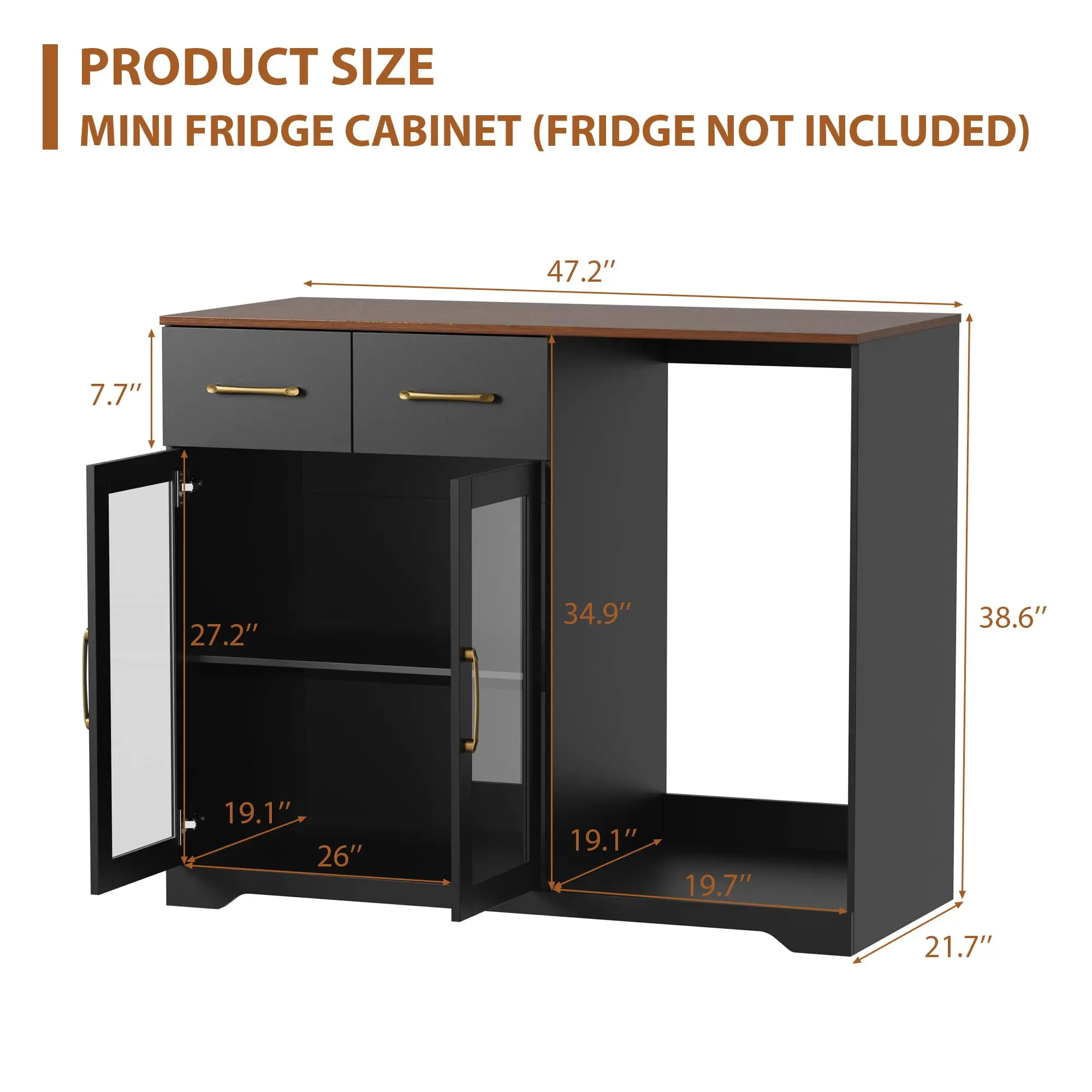Coffee Bar Cabinet With Mini Fridge Space, LED Lights, Charging Station, Glass Door Storage Cabinet For Home Kitchen Bar Dining Room - view 4