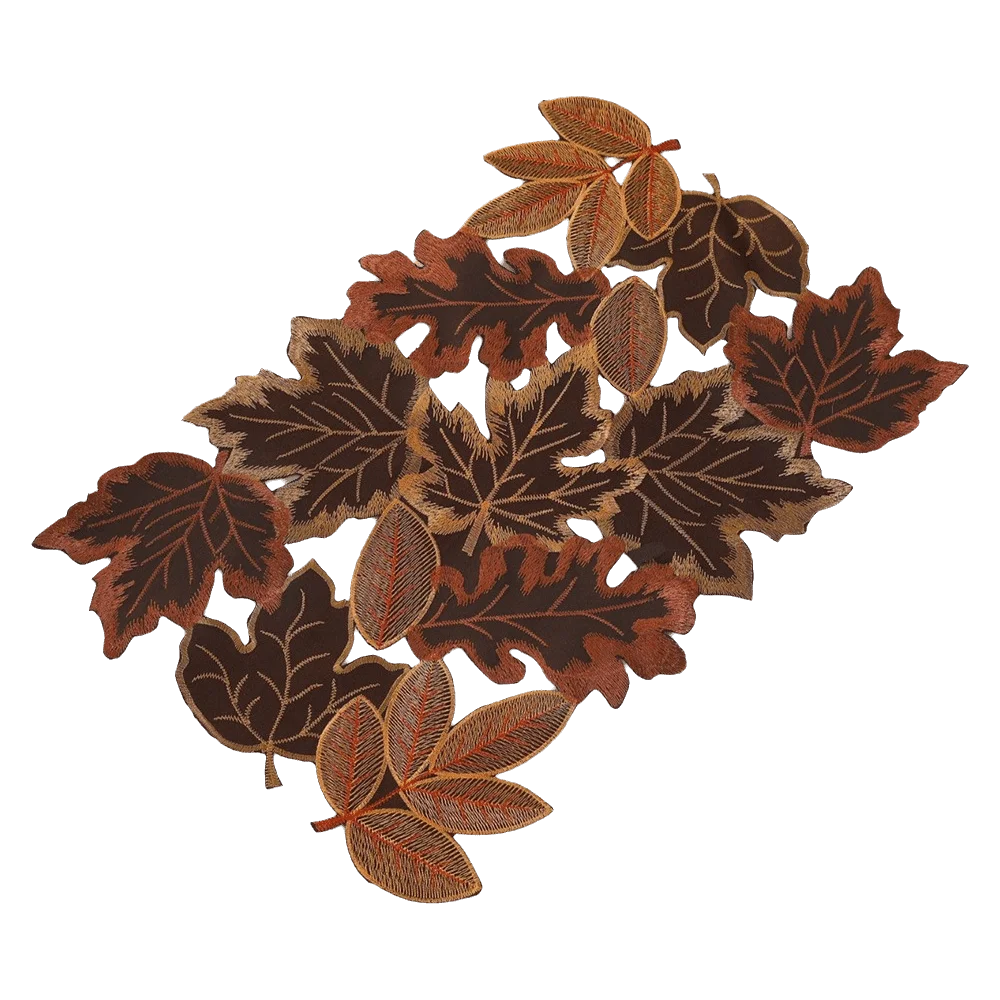 Rustic Maple Leaf Embroidered Table Runner Multicolor Leaf Pattern Dinner Mat Hollow Table Mat Fall Decoration