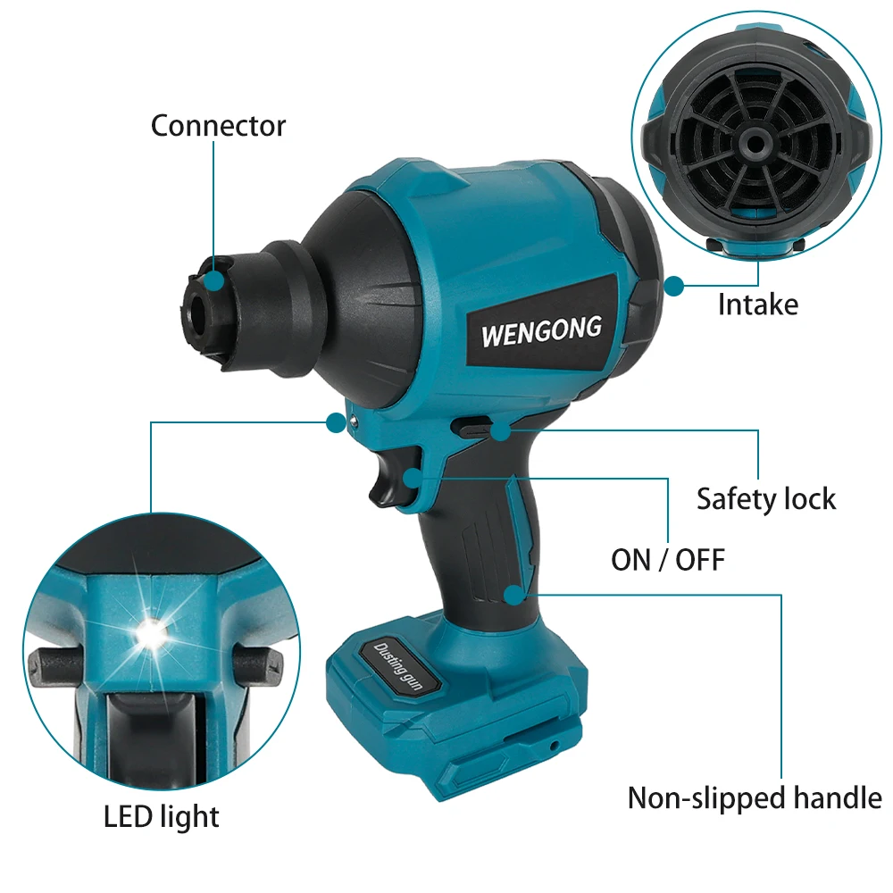 Imagem -05 - Recarregável Cordless High Velocidade Blower Máquina de ar Comprimido Duster Inflator Elétrico Poeira e Vácuo para Makita Bateria 18v