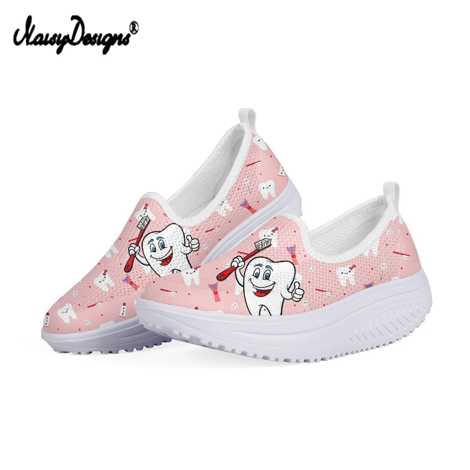 Noisydesigns Funny Tooth Art Printting Women Slimming Shoes Women Breathable Platform Swing Shoes Breathable Height Increasing