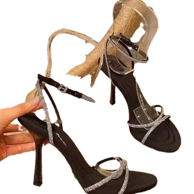 لون نقي صنادل عالية الكعب المرأة ركاب كعب رقيقة النعال الجميلة الصيف Hot البيع للموسم نمط جديد مشبك حزام #5