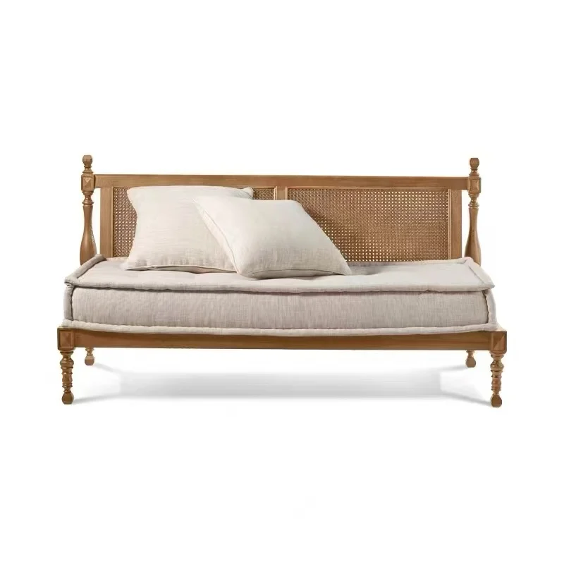 

fl-American Country Retro Solid Wood Rattan Three-Person Sofa Removable Cover Minimalist Rectangle Design for Apartment Hotel%