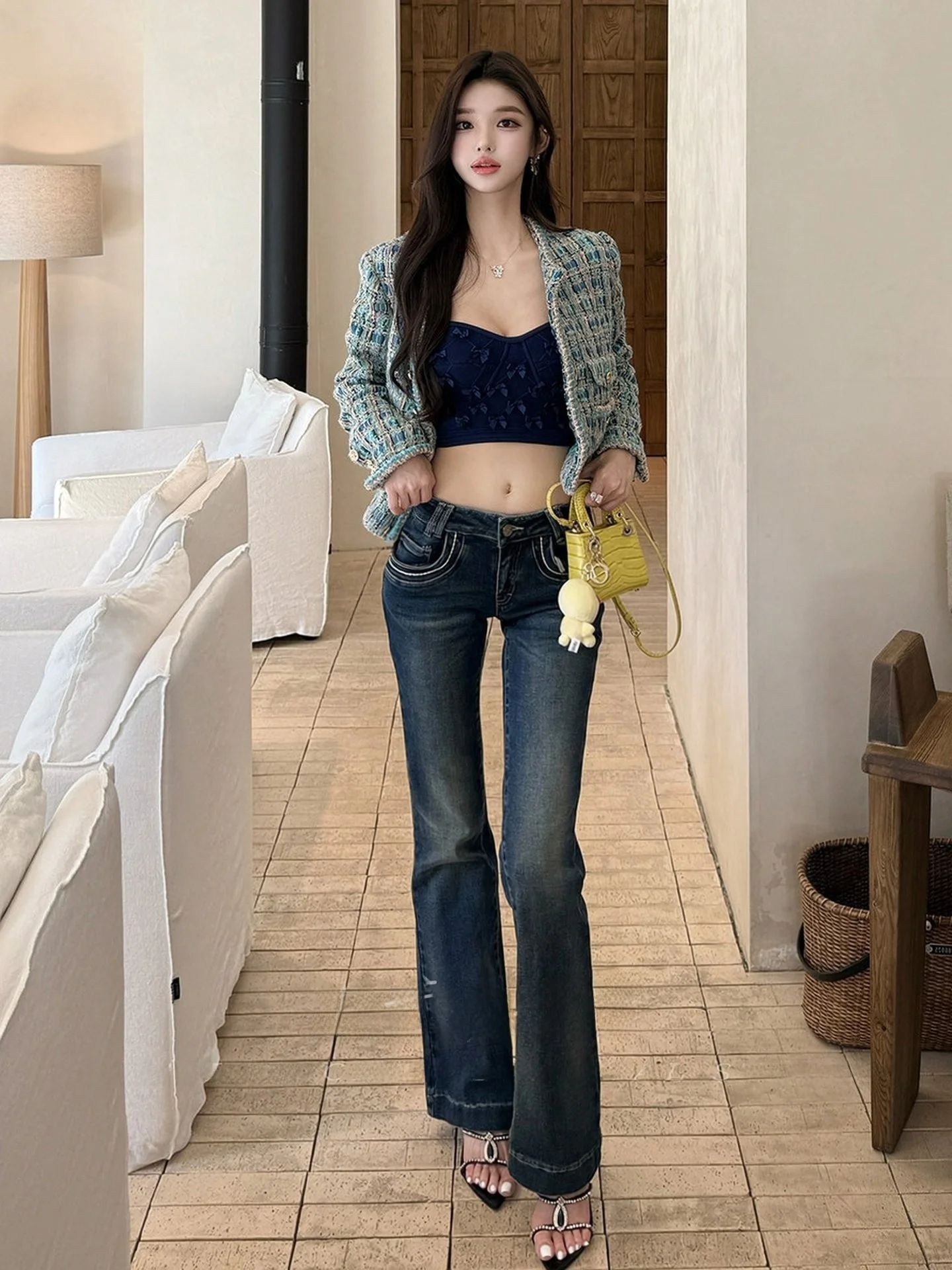

Spring New Sle Low Waist Bell Bot Skinny Jeans Women Sexy Blue ey Denim Pants Slimming Long Floor Length Trousers