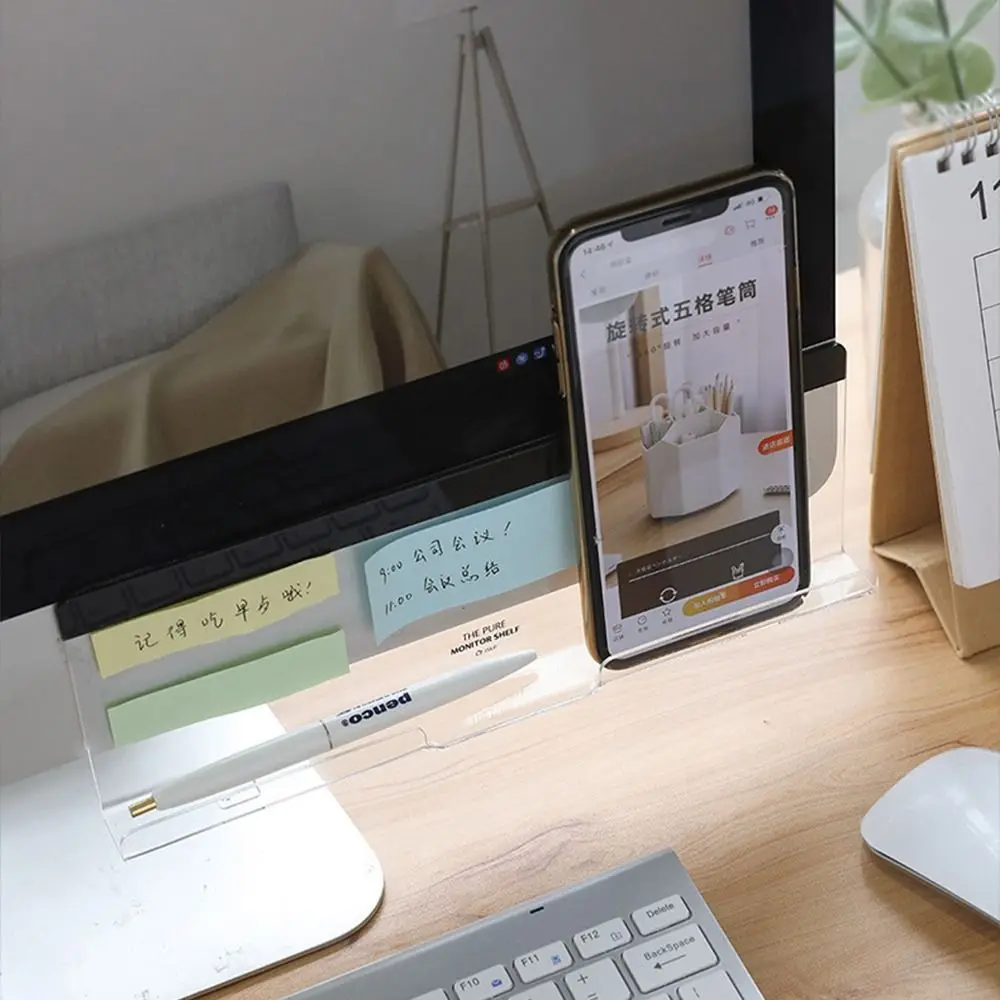 Rak penyimpanan Desktop Monitor pesan papan Memo multifungsi, rak penyimpanan samping meja akrilik transparan