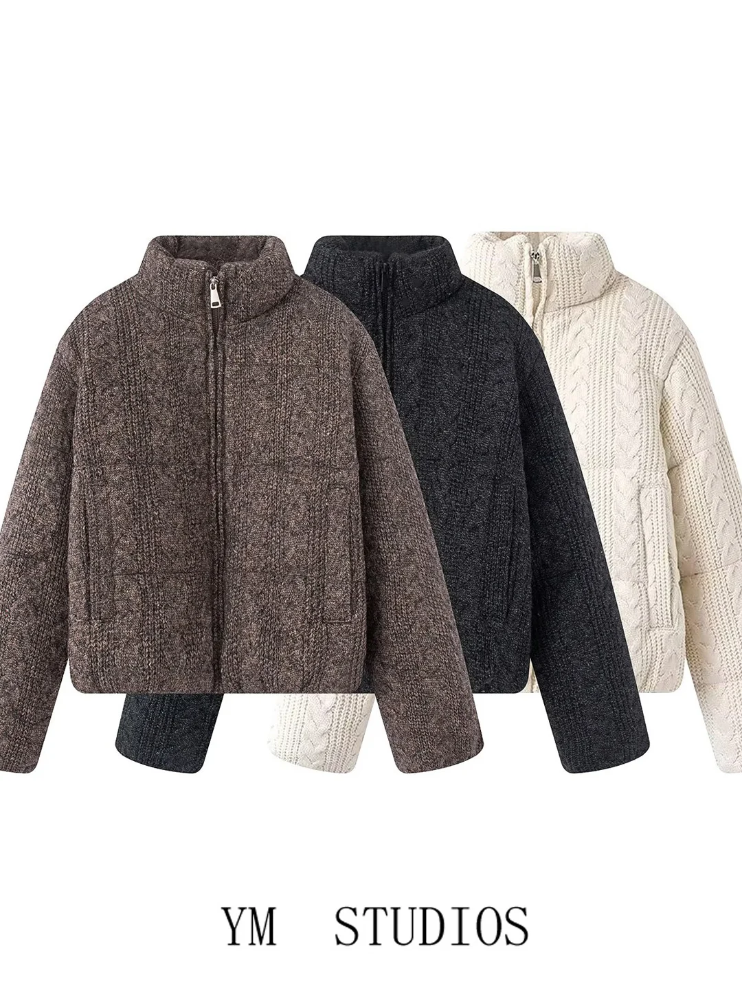 

Теплая хлопковая куртка, короткая, свободного кроя, утолщенная, в стиле ретро, с восьмипрядной вязкой, для повседневной носки, женская одежда, пальто с воротником-стойкой, зимнее пальто