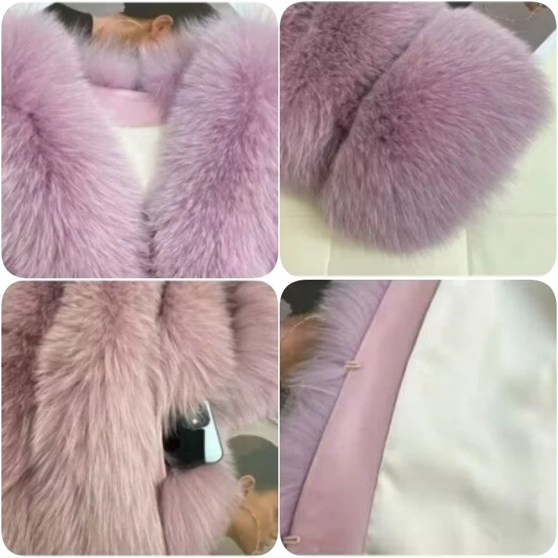 Abrigo de piel auténtica para mujer, chaqueta de piel de zorro Natural, ropa de estilo corto, abrigo femenino de manga larga, nuevo estilo 2024