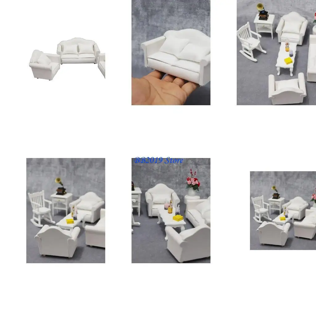 

Q0KB 1/12 Miniature Fabric Sofa Set For Dollhouses Living Room Scene Display Decoration Craft Model Project Accessories