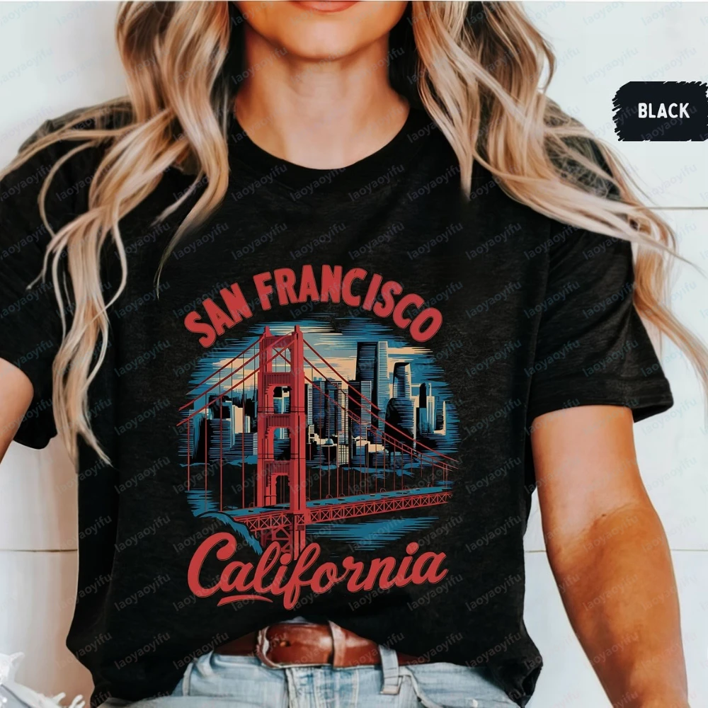 San Francisco Cotton Tee Golden Gate Statement Shirt Vintage California Streetwear Travel Gift Trendy Summer Clothes for Women