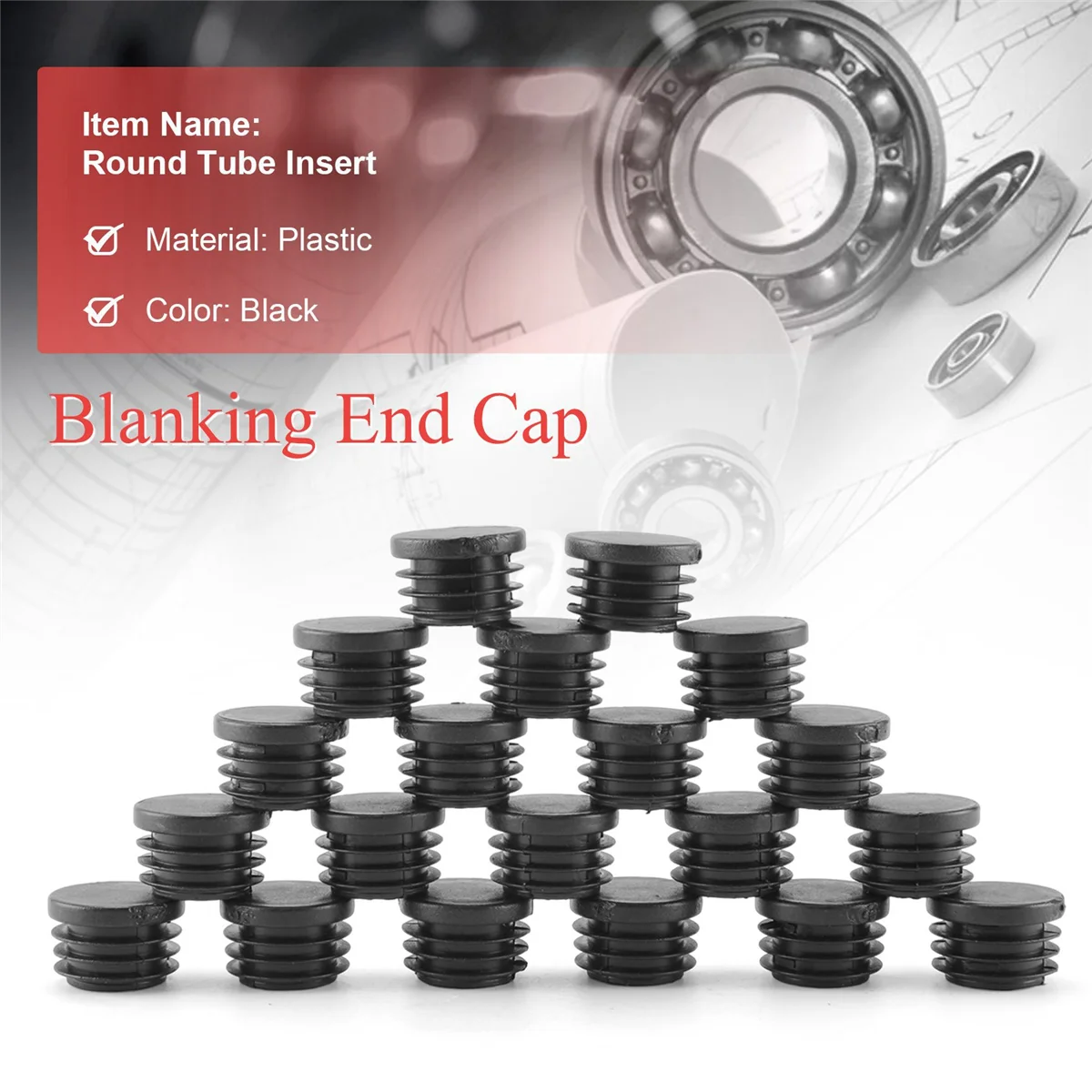 ABNP 20 Pcs Black Plastic 25mm Dia Blanking End Caps Round Tube Insert
