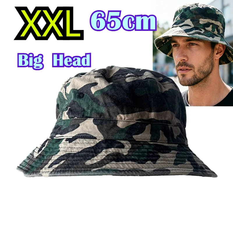 Camouflage Big Head XXL 65cm Bucket Hats Men Cotton Large Size Cap Fishing Fisherman Hat Summer Sun Hat Camping Foldable Bob