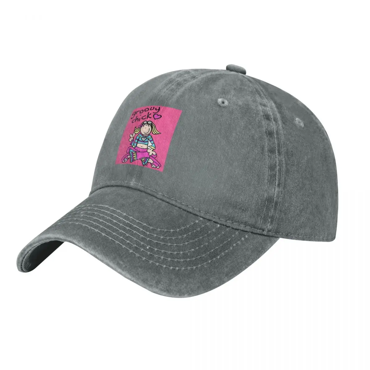 Groovy Chick Girls 2000s Y2K Vintage Baseball Caps Snapback Washed Denim Hats OutdoorStreetwear Baseball Cowboy Hat