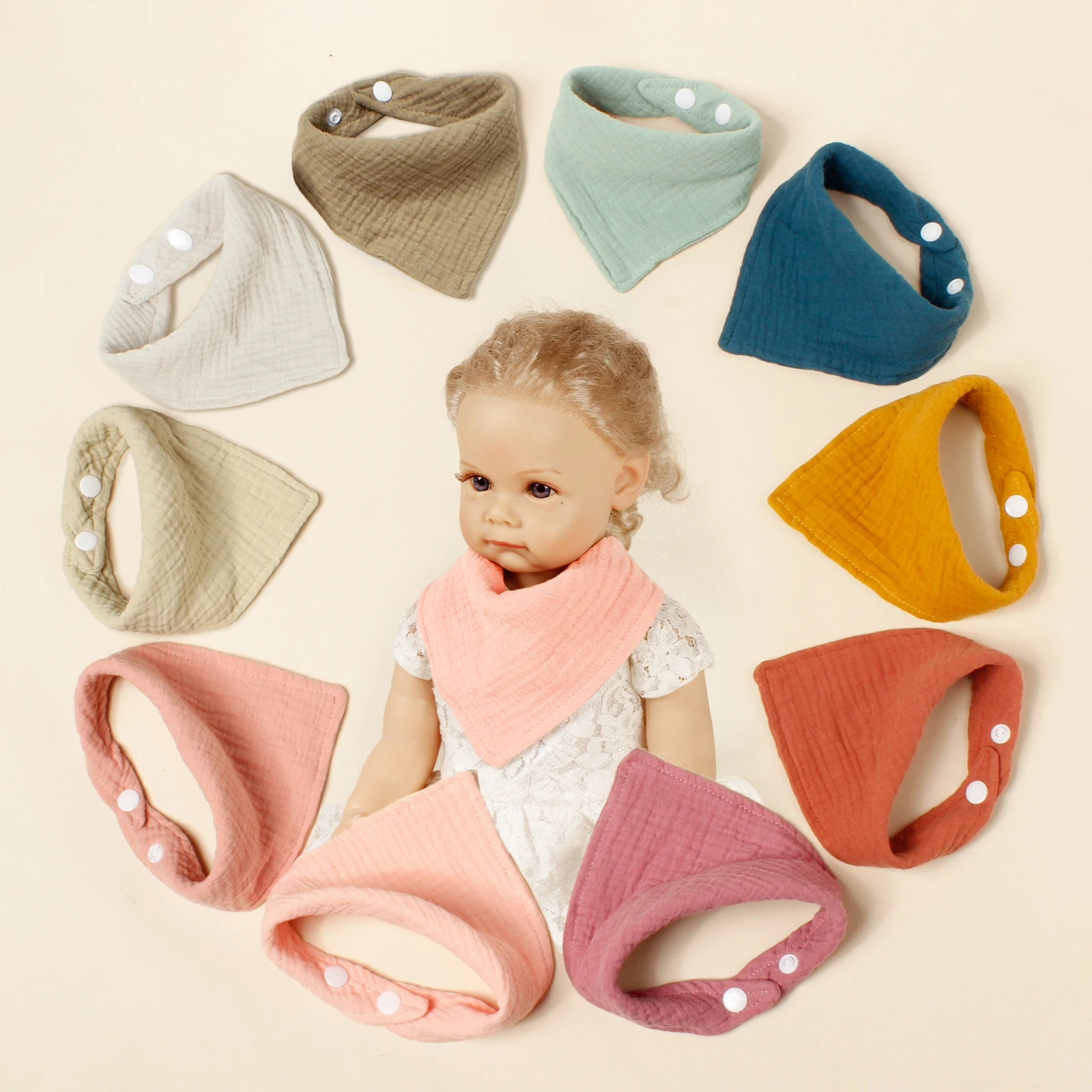 5pcs Baby Adorable Bandana Bibs Newborn Muslin Cotton Feeding Drooling Bibs 4-Layers Burp Cloth Solid Color Triangle Bibs