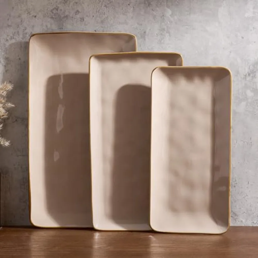 Serving Platter Rectangular 15.67/14.1/12.6 inch Serving Dishes for Entertaining Microwave Dishwasher Safe Stonware Serving Tra