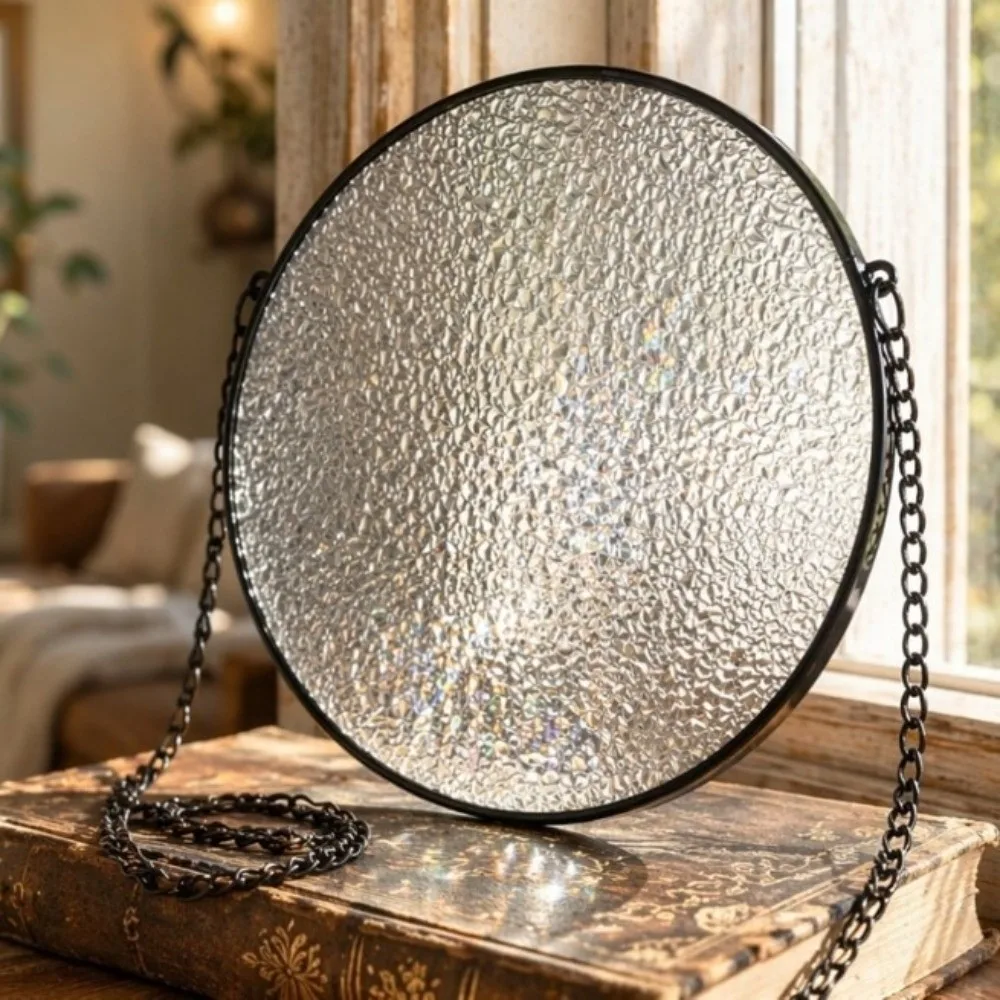 Round Blank Textured Glass Sun Catcher DIY Art Painting Hammered Glass Surface Suncatcher Home Decor Metal Wrapped Edge