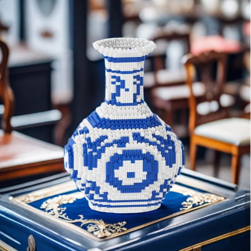 28cm Chinese Style Blue and White Porcelain Vase Creative DIY Puzzle Building Block Desktop Ornaments For Christmas Gift view 4