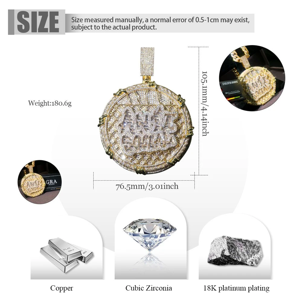 Sparkling 3D Letter Pendant Hip-hop Necklace Rapper Fine Jewelry Gifts for Men Boy Friends Punk Street Party Music Festival