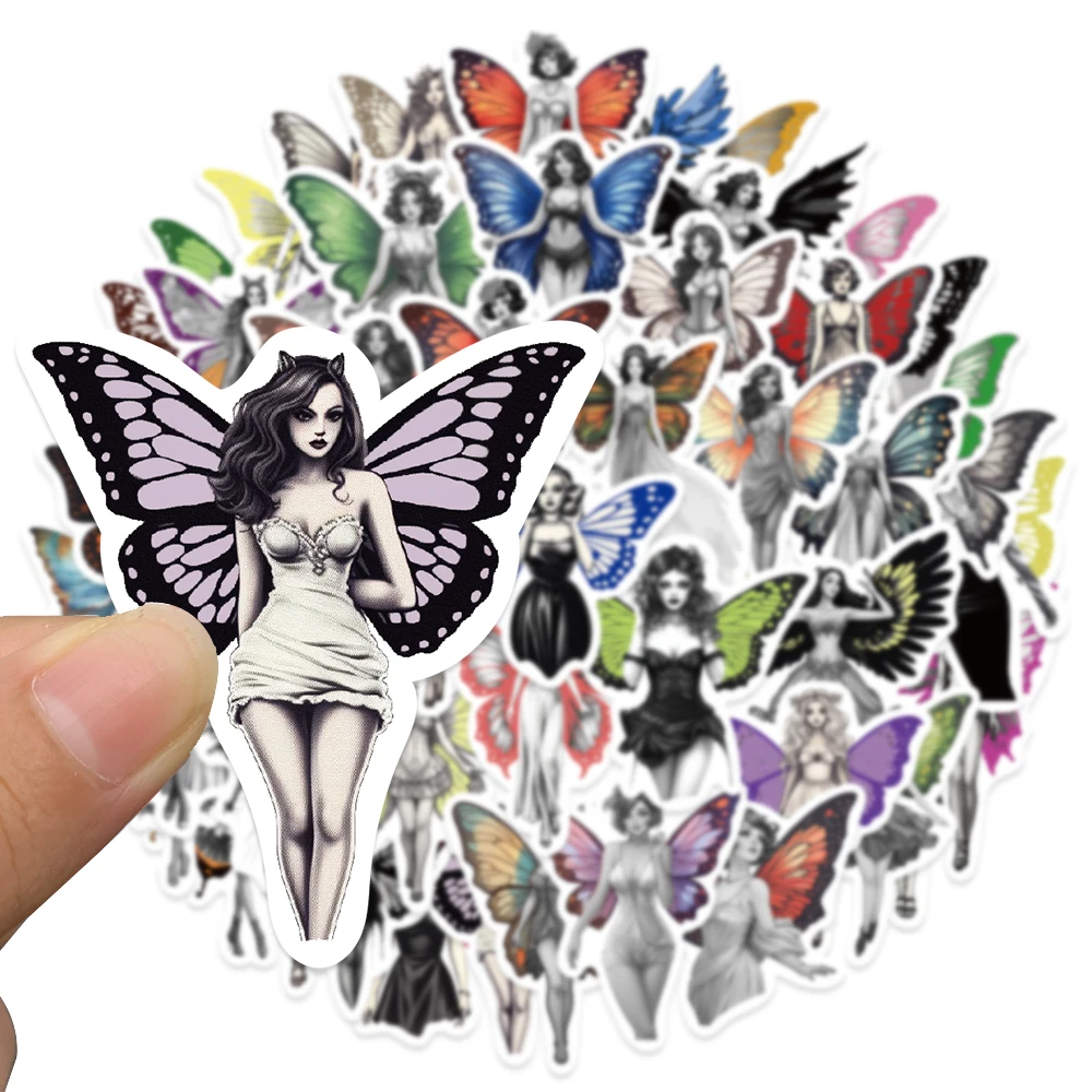 50Pcs Cartoon Butterfly Girls Stickers for Scrapbooking Collage Art Embellishments Planners Journaling Supplies Album Decor