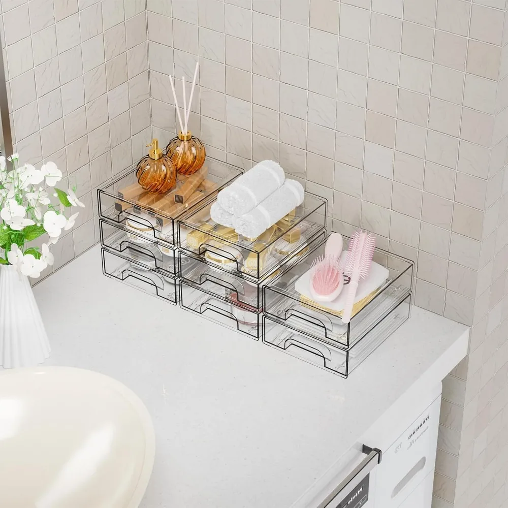 Clear Acrylic Stackable Storage Drawers, 8 Pack Desk Organizer for Makeup, Pens, Art Crafts, 2.2