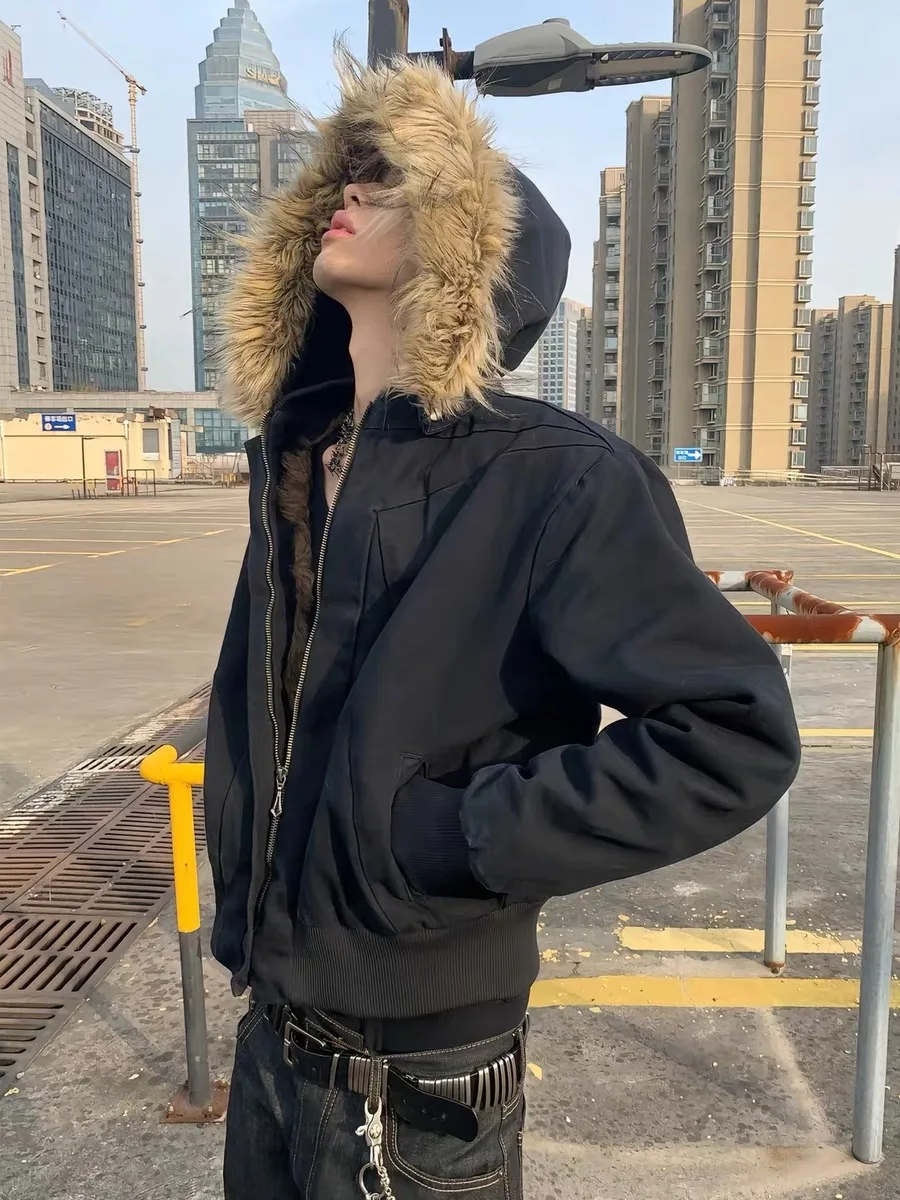 

Американский ретро холст с капюшоном Jaet мужской зимний универсальный меховой воротник деконструированный дизайн Mountain Eagle Jaet