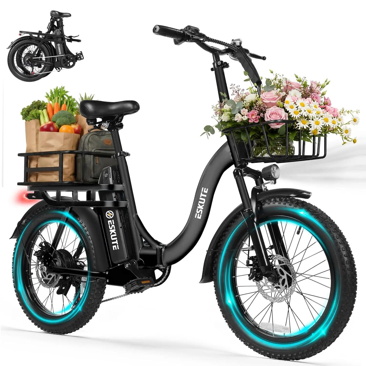 

Electric Bike for Adults – 1200W Peak Motor, Folding 20x3 Fat Tire E‑Bike, 48V 10.4Ah Battery, Step‑Through Cargo Fold, Custom