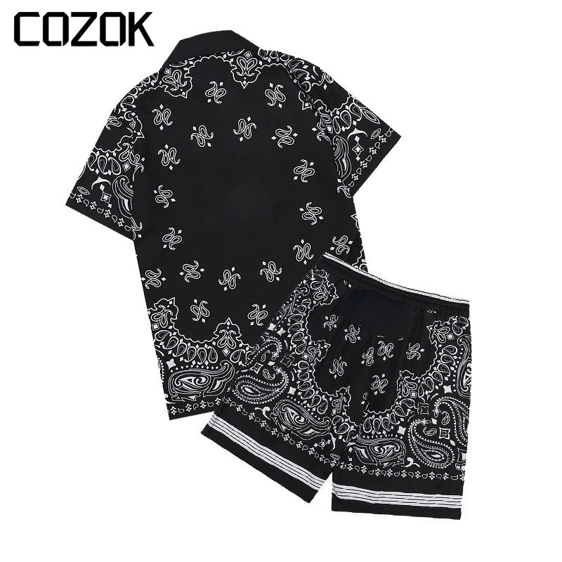 

Summer Men's Two Piece Set Shirt Jacket +Shorts Cashew Letter Print Fashion Brands Casual Unisex Short Sleeve Sports Suit 2023