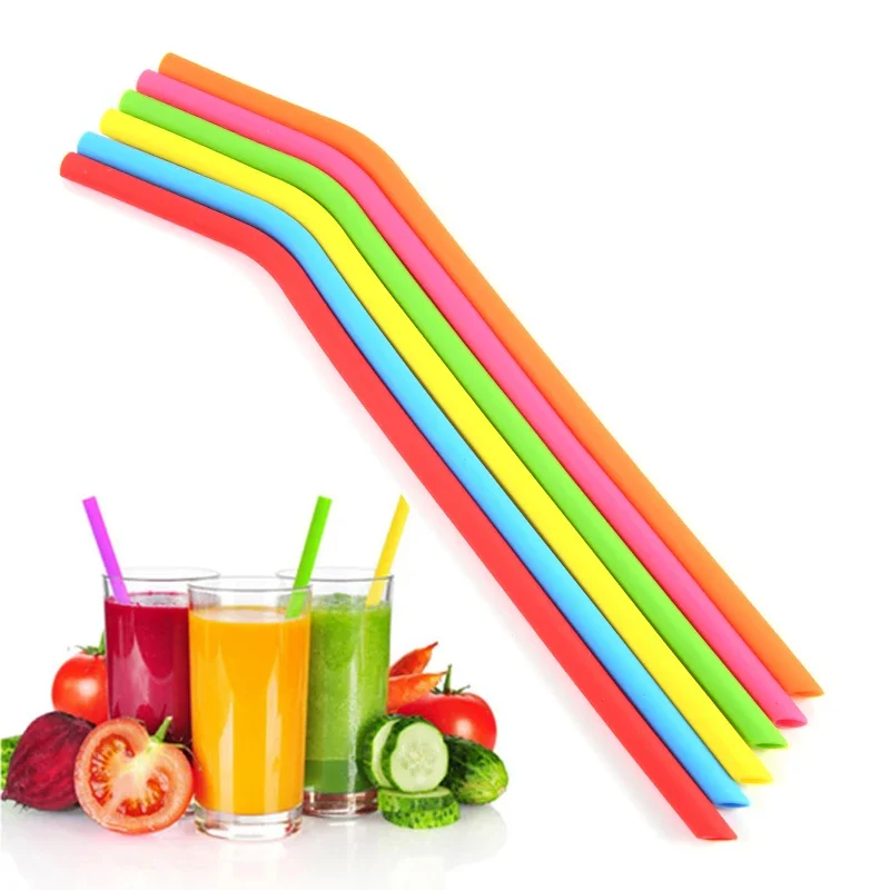 6Pcs Reusable Silicone Drinking Straws Set, Long Flexible Straws with Cleaning Brushes for 20 oz Tumbler Bar Party Straws