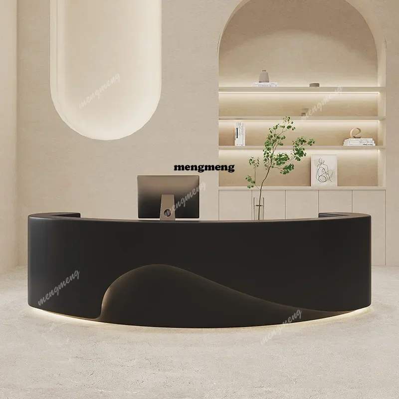 

E182 Nordic Creative Beauty Salon Reception Desk Modern Luxury Company Arc-shaped Reception Desk Hotel Office Furniture Podium