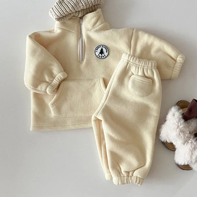 Winter Children's Clothing Sets Baby Boys Girls Plus Fleece Sweatshirt And Pants 2Pcs Suit Toddler Kids Casual Thick Warm Outfit image 4