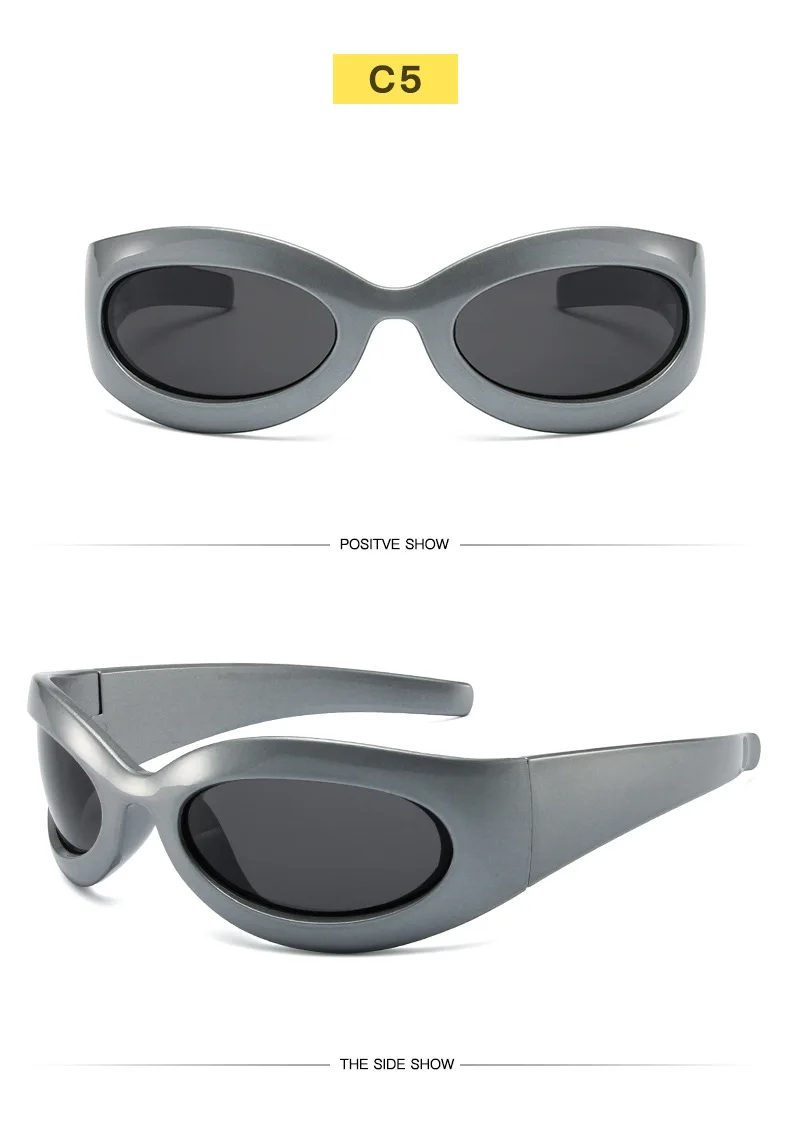 Übergroße Y2K-Sonnenbrille für Damen, trendig, großer Rahmen, Vintage-Sonnenbrille, modisch, futuristisch, Punk, Silbertöne, 2000er-Jahre – Detail 9