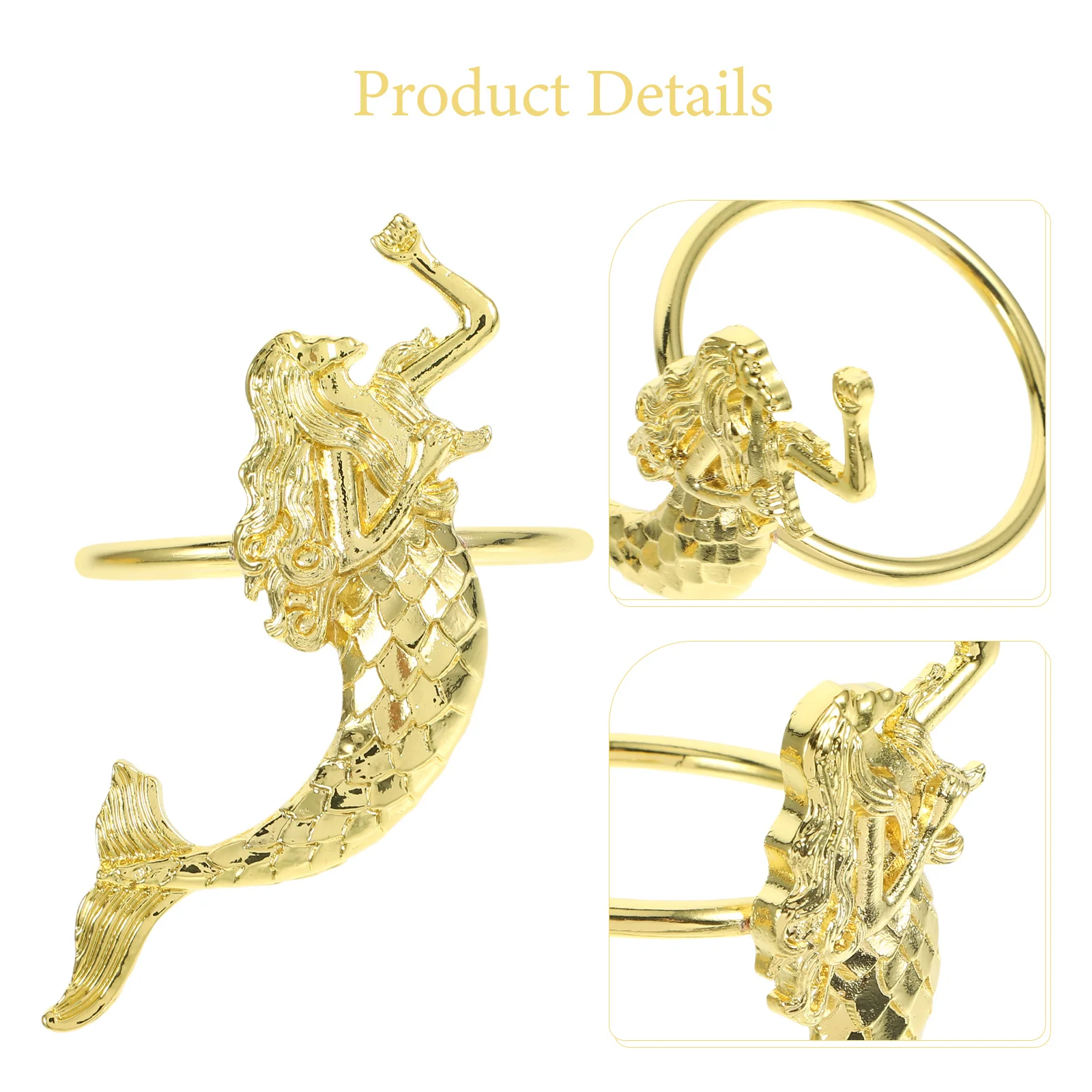 

6pcs Golden Napkin Rings Mermaid Shaped Zinc Alloy For Wedding Party Ocean Themed Table Decoration Napkin Holders Metal Clasps