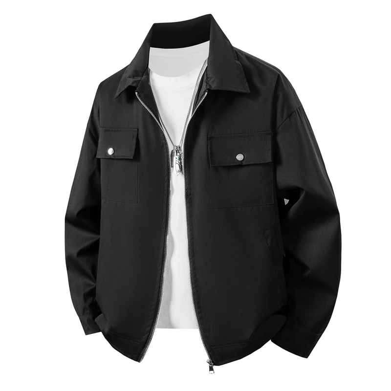 

Spring Autumn American Sle Men's Flight Jaet Versatile Zipper Design Workwear Collar Patchwork Outerwear for Youth