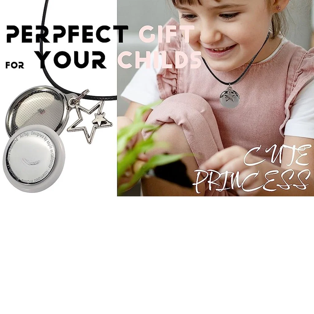 

Airtag Necklace for Kids - Never Lose Your Children - Sliver Soft TPU Air Tag Holder with 20 Inch Black Leather Necklace Cord wi