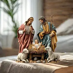 Christmas Nativity Scene Figurine Festive Xmas Tabletop Scenes Figure for Office Shelf Holiday Gift Home Decoration Living Room